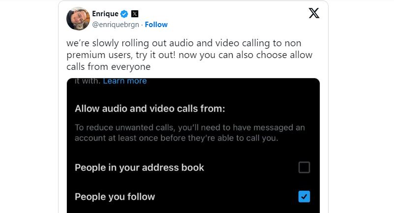 audio dan video call untuk pengguna X