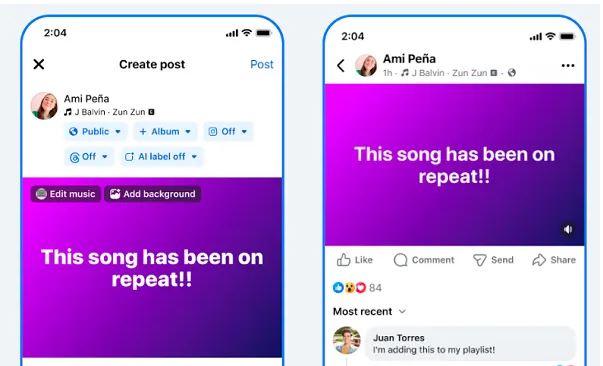 Facebook Tambah Fitur Musik di Konten Tulisan