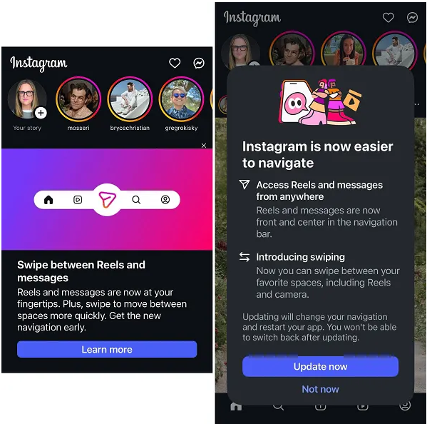 instagram perbarui tampilan halaman